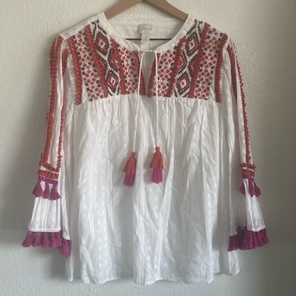 Chicos size 2 cotton embroidered top